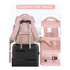 Zaino da viaggio rosa per uomo e donna, per laptop da 16 pollici con schienale traspirante e manico.