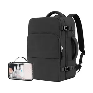 Zaino da viaggio nero per uomo e donna, scomparto per laptop da 16 pollici, grande capacità.