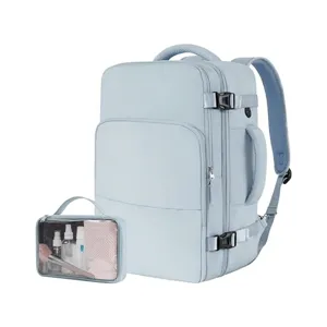 Zaino da viaggio grande con borsa da toeletta trasparente coordinata per uomo e donna.