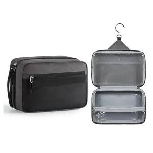 Waterproof hanging travel toiletry bag for men and women, portable cosmetic storage case.