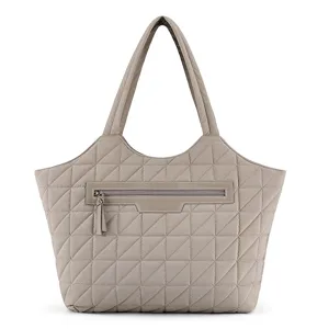 Casual quilted tote bag, soft down shoulder handbag with secure zipper pocket and stylish tassel.