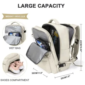 Large capacity travel backpack with wet bag and shoe compartment for outdoor daily use