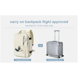 Large capacity travel backpack flight approved 40L equivalent to 18 inch trolley luggage.