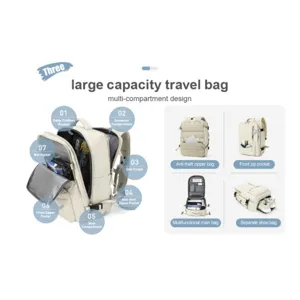 Large capacity travel backpack with multi-compartment design, shoe compartment and laptop sleeve.