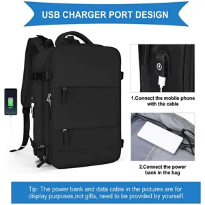 Schwarzer Reise-Rucksack mit USB-Ladeanschluss, grosser Business-Laptop-Rucksack fuer Herren.
