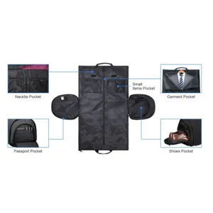 Convertible garment travel bag multi-functional folding suit carrier with shoe pocket.