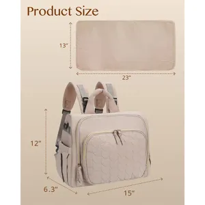 Multifunktionaler Wickelrucksack mit Wickelunterlage, leichte Babytasche in Beige.