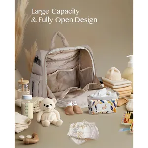 Große Kapazität Wickeltasche Rucksack mit offenem Design, praktische Fächer für Baby unterwegs.