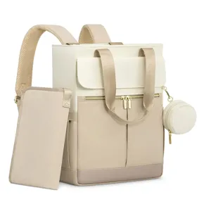 Multi-functional diaper bag mommy backpack with changing pad and pouch beige new style