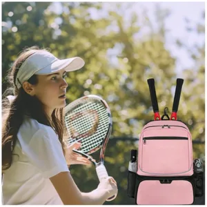 Large capacity tennis backpack sports rucksack with racket compartment and shoe storage for travel