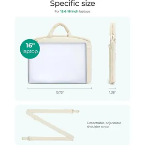 Detaillierte Ansicht der gepolsterten Laptoptasche mit verstellbarem Schultergurt gezeigt.
