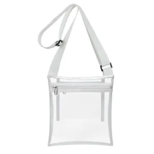 Clear crossbody bag adjustable strap transparent PVC stadium concert festival accessory detail shot