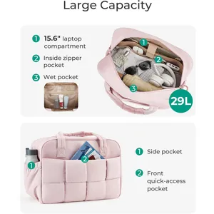 Bolso de viaje rosa de gran capacidad con compartimento para portátil de 15,6 pulgadas y bolsillos.