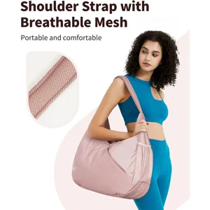 Stilvolle pinke Fitness-Umhängetasche mit atmungsaktivem Mesh-Riemen für Yoga und Sport.