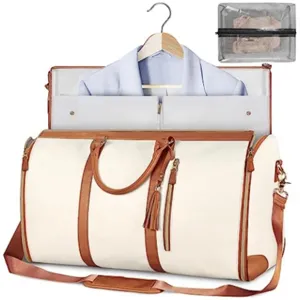 Large travel duffel bag with garment compartment, convertible foldable luggage weekend bag.