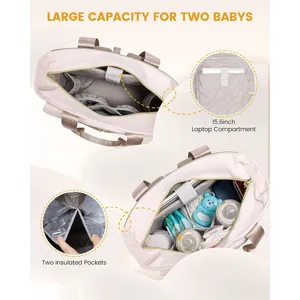 Large capacity mummy diaper backpack with 15.6 inch laptop compartment and insulated pockets.