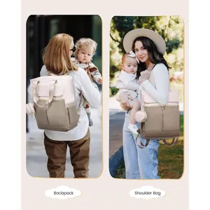 Multi-functional diaper bag backpack and shoulder bag with pacifier pouch and insulated pockets.