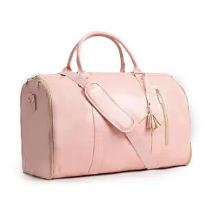 Pink large travel duffel bag for women, waterproof weekend overnight bag with shoulder strap.