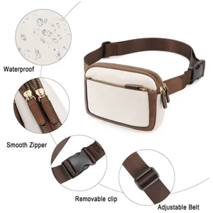Faux leather mini waist bag women crossbody fanny pack with waterproof fabric and adjustable strap.