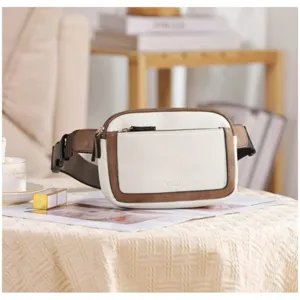 Stylish minimalist contrast faux leather fanny pack crossbody waist bag for women detail