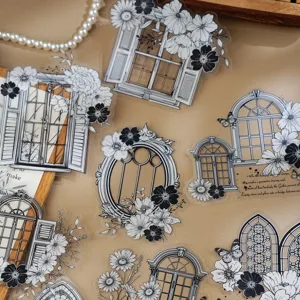 Vintage black and white window and butterfly stickers for scrapbooking DIY crafts