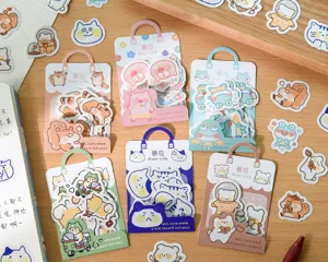 Cute cartoon diary stickers set, creative decorative adhesive decals for scrapbooking crafts.