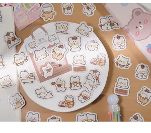 Cute cartoon bear stickers for journal DIY diary decoration, aesthetic stationery items set.