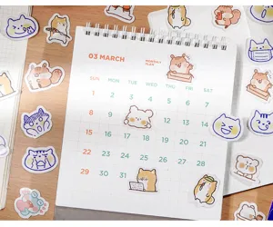 Cute cartoon animal stickers for bullet journaling, DIY scrapbooking, and daily planner decoration.