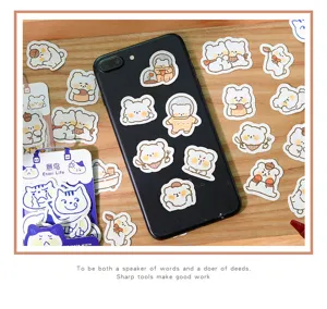 Cute cartoon bear and cat planner stickers detail view, perfect for DIY journal decoration.