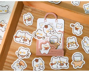 Cute cartoon bear sticker detail shot, perfect for planner, diary, and DIY craft decoration.