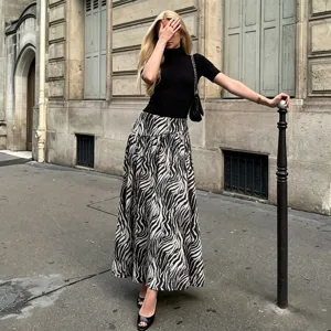 Jupe longue imprime zebre taille haute maxi jupe tendance style de rue vetement femme