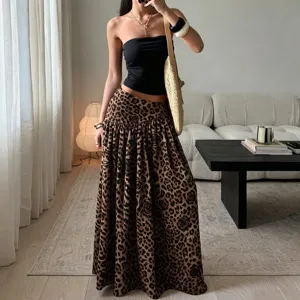 Jupe maxi tendance à imprimé léopard pour femme, jupe longue streetwear pour le quotidien.