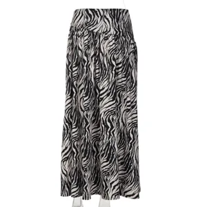Femme taille haute longue jupe maxi avec imprimé animal zèbre noir et blanc streetwear mode