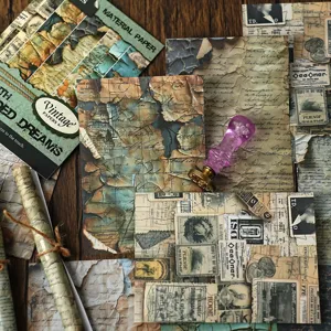 Vintage Bastelpapier Set mit zerknitterten verbrannten Buchseiten für Retro Tagebuch DIY Dekor.