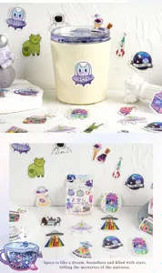 Autocollants drôles de dessin animé fête spatiale étui de téléphone déco 46 pcs boîte