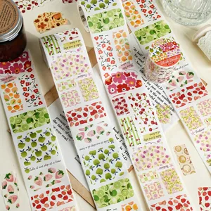Summer fruit and flower washi tape rolls for journaling, scrapbooking, and DIY crafts.