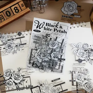 Retro black and white rose stickers vintage film frame journaling DIY decorative supplies