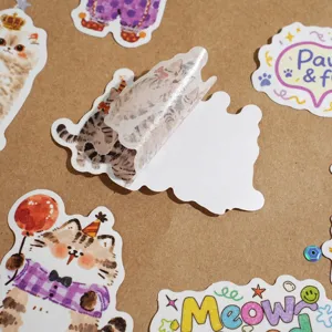 Cute watercolor cat stickers detail shot, aesthetic pet illustrations for phone case decor.