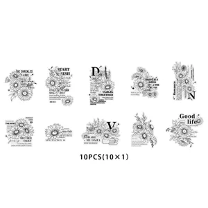 Detail shot of black and white line art daisy PET stickers set, vintage floral DIY decor.