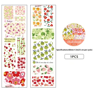 Green branch and red fruit washi tape cherry strawberry floral design 60mmx2m decorative tape.