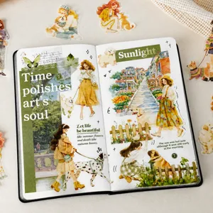 Decorative stickers set featuring cute girl and pet daily illustration themes for journals.
