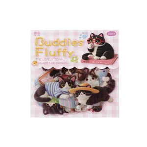 Cute black and white cat PET stickers set, 15 pieces of adorable felt style decorative decals.