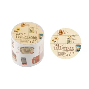 Close-up detail shot of fresh hand-drawn travel theme washi tape, ideal for journal DIY.