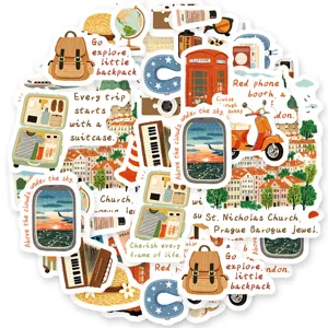 Japanese Style Hand Painted Travel Theme Washi Tape Decorative Adhesive Tape For Student Journal DIY Notebook Scrapbooking