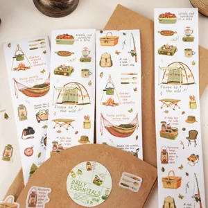 Ensemble de rubans adhésifs washi et autocollants de camping pour journal DIY et valise.