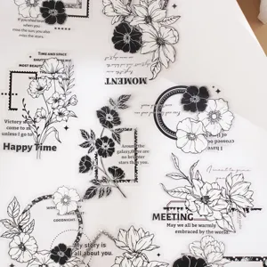 Transparent floral sketch letter stickers, literary style DIY decorative material for hand account.