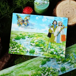 Dettaglio materiale adesivo paesaggio pittura ad olio, perfetto per il journaling fai da te.