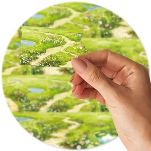 Scenic path PET decorative sticker detail closeup, waterproof design for DIY journaling.