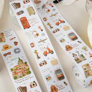 Hand-drawn travel washi tape for journaling, planner decoration, and DIY craft projects.