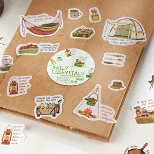 Set d'autocollants washi décoratifs thème camping pour journal carnet loisirs créatifs DIY.